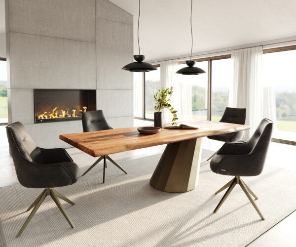 Jídelní stůl Edge 240x100 přírodní akáce podnož Parabola metalická zlatá nepravidelný okraj - Image 6