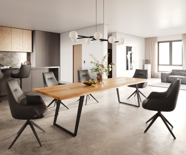 Jídelní stůl Edge 300x100x4 přírodní dub podnož kovová zkosená černá nepravidelný okraj - Image 5
