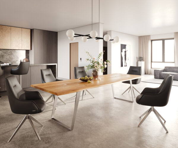 Jídelní stůl Edge 300x100x4 přírodní dub podnož nerezová ocel zkosená nepravidelný okraj - Image 5