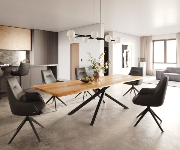 Jídelní stůl Edge 300x100x4 přírodní dub křížová podnož obdélník černá nepravidelný okraj - Image 5