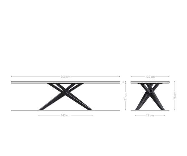 Jídelní stůl Edge 300x100x4 přírodní dub křížová podnož obdélník černá nepravidelný okraj - Image 6