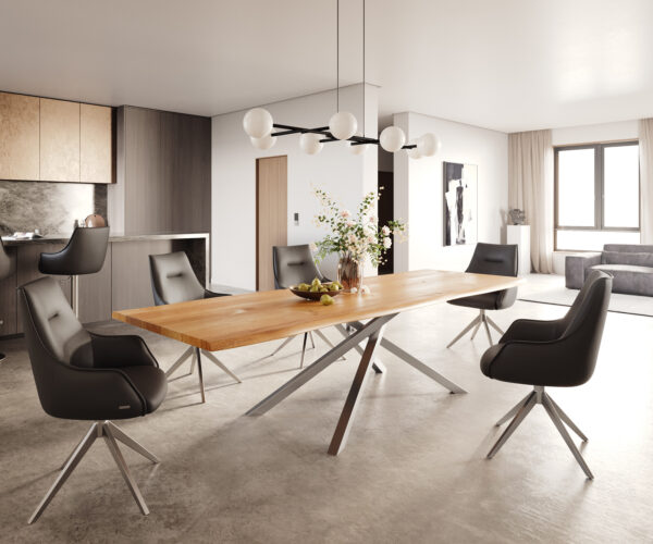 Jídelní stůl Edge 300x100x4 přírodní dub křížová podnož obdélníková nerezová nepravidelný okraj - Image 5