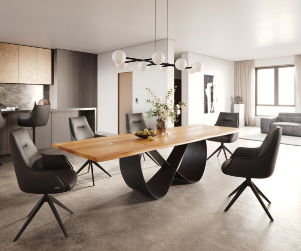 Jídelní stůl Edge 300x100x4 přírodní dub podnož Infinity kov černá nepravidelný okraj - Image 5