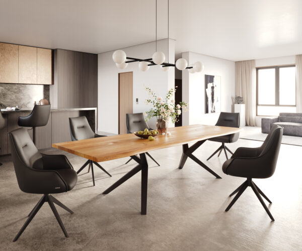 Jídelní stůl Edge 300x100x4 přírodní dub podnož Zenthara hranatá kovová černá nepravidelný okraj - Image 5