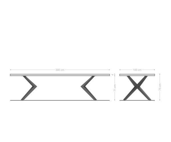 Jídelní stůl Edge 300x100x4 přírodní dub podnož Zenthara hranatá kovová černá nepravidelný okraj - Image 6