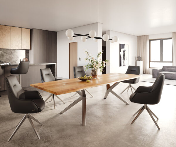 Jídelní stůl Edge 300x100x4 přírodní dub podnož Zenthara hranatá nerezová nepravidelný okraj - Image 5