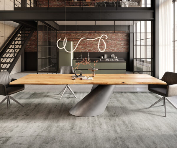 Jídelní stůl Edge 300x100x4 přírodní dub podnož Cono metalická stříbrná nepravidelný okraj - Image 2