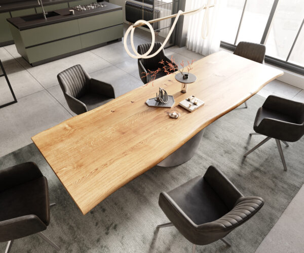 Jídelní stůl Edge 300x100x4 přírodní dub podnož Cono metalická stříbrná nepravidelný okraj - Image 4