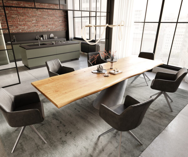 Jídelní stůl Edge 300x100x4 přírodní dub podnož Cono metalická stříbrná nepravidelný okraj - Image 6