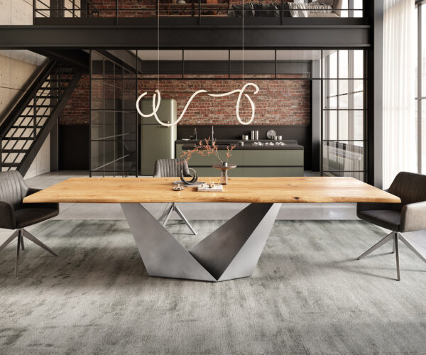Jídelní stůl Edge 300x100x4 Přírodní dub podnož Prisma metalická stříbrná nepravidelný okraj - Image 2