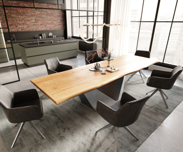 Jídelní stůl Edge 300x100x4 Přírodní dub podnož Prisma metalická stříbrná nepravidelný okraj - Image 6
