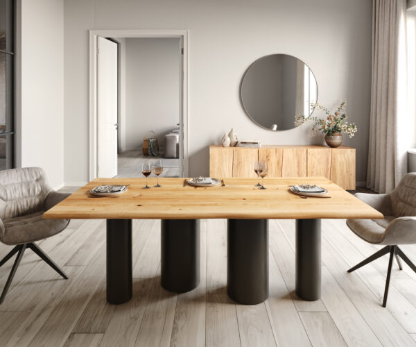 Jídelní stůl Edge 200x100x2,5-3 přírodní dub Pilier kov černá nepravidelný okraj - Image 2