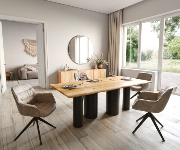 Jídelní stůl Edge 200x100x2,5-3 přírodní dub Pilier kov černá nepravidelný okraj - Image 5