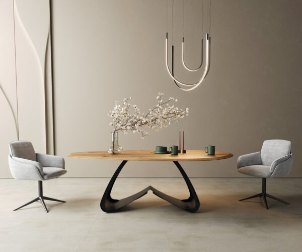 Jídelní stůl Edge oval 220x120x2,5 přírodní dub podnož ve tvaru "W" kovová černá Flow-Edge - Image 5