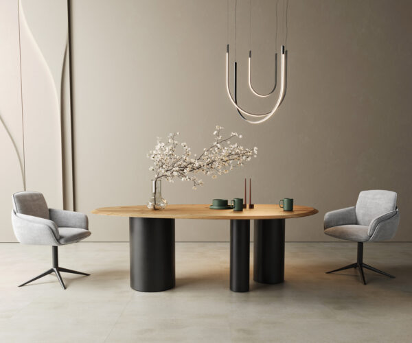 Jídelní stůl Edge oval 220x120x2,5 přírodní dub podnož Troa kov černá Flow-Edge - Image 5