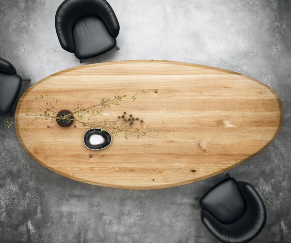 Jídelní stůl Edge oval 280x130x2,5 přírodní dub podnož Pilier kov černá Flow-Edge - Image 5