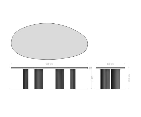 Jídelní stůl Edge oval 280x130x2,5 přírodní dub podnož Pilier kov černá Flow-Edge - Image 6