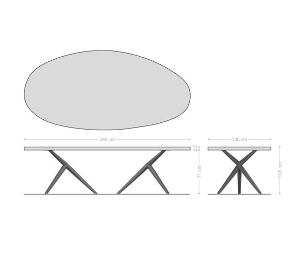 Jídelní stůl Edge oval 280x130x2,5 přírodní dub podnož Estelar kulatá kovová černá Flow-Edge - Image 6