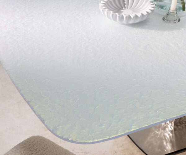 Jídelní stůl Edge boot 240x120 reliéfní sklo perleťové 3D design podnož Wave nerezová ocel - Image 3