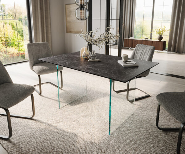 Jídelní stůl Edge 140x90 keramika Laminam®Nero Greco antracitová podnož sklo