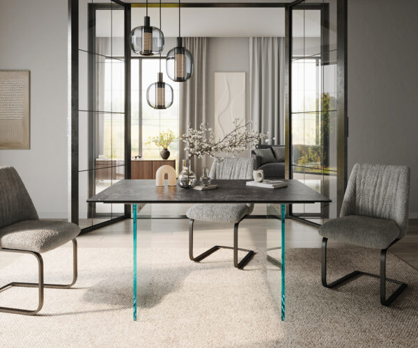 Jídelní stůl Edge 140x90 keramika Laminam®Nero Greco antracitová podnož sklo - Image 2