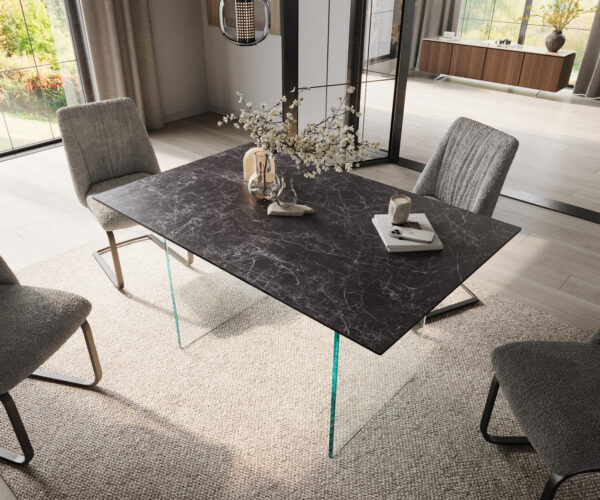 Jídelní stůl Edge 140x90 keramika Laminam®Nero Greco antracitová podnož sklo - Image 4