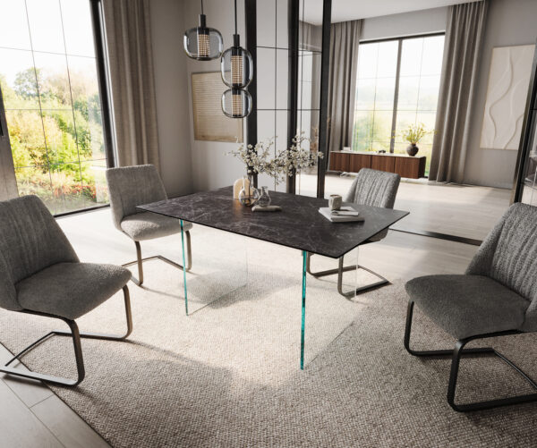 Jídelní stůl Edge 140x90 keramika Laminam®Nero Greco antracitová podnož sklo - Image 5