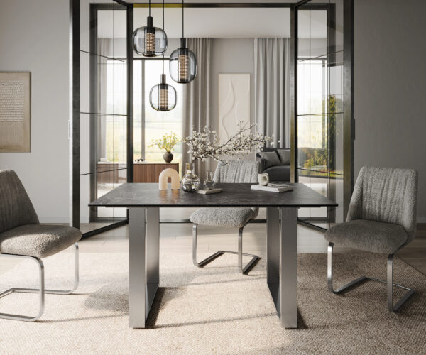 Jídelní stůl Edge 140x90 keramika Laminam®Nero Greco antracitová nerezová úzká - Image 2