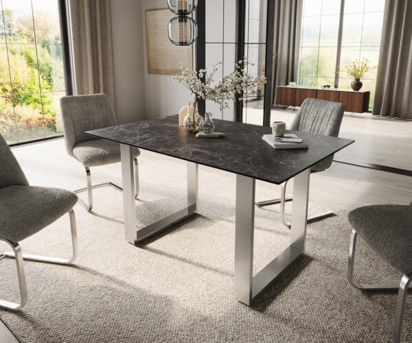 Jídelní stůl Edge 140x90 keramika Laminam®Nero Greco antracitová nerezová úzká