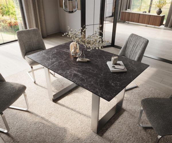 Jídelní stůl Edge 140x90 keramika Laminam®Nero Greco antracitová nerezová úzká - Image 4