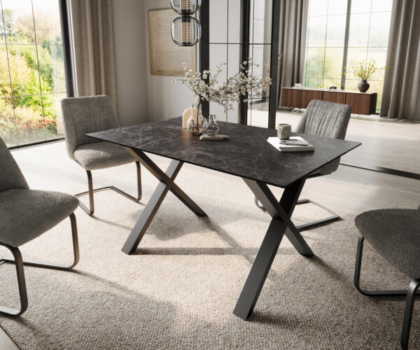 Jídelní stůl Edge 140x90 keramika Laminam®Nero Greco antracitová podnož ve tvaru "X" kovová černá