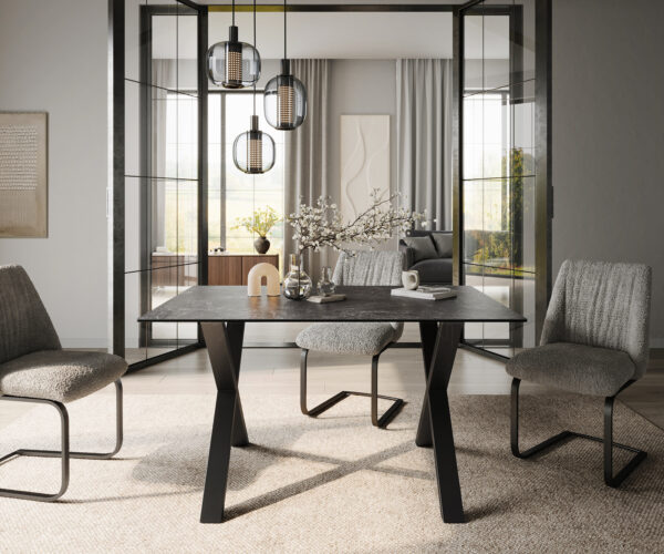 Jídelní stůl Edge 140x90 keramika Laminam®Nero Greco antracitová podnož ve tvaru "X" kovová černá - Image 2
