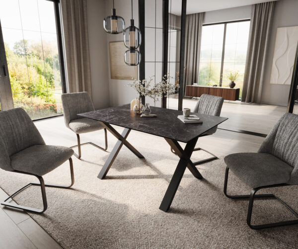 Jídelní stůl Edge 140x90 keramika Laminam®Nero Greco antracitová podnož ve tvaru "X" kovová černá - Image 5