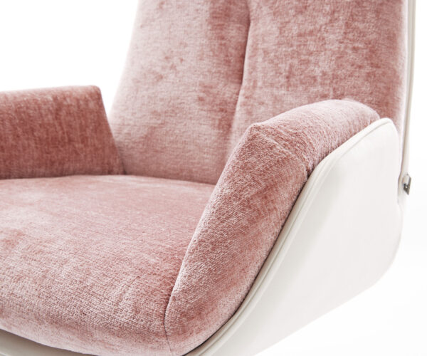 Jídelní židle Clea-Flex mix materiálů pravá kůže bílá-růžová podnož bílá 360° otočná houpací funkce - Image 5