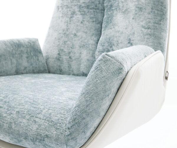 Jídelní židle Clea-Flex mix materiálů pravá kůže bílá-pastelově modrá podnož bílá 360° otočná houpací funkce - Image 4
