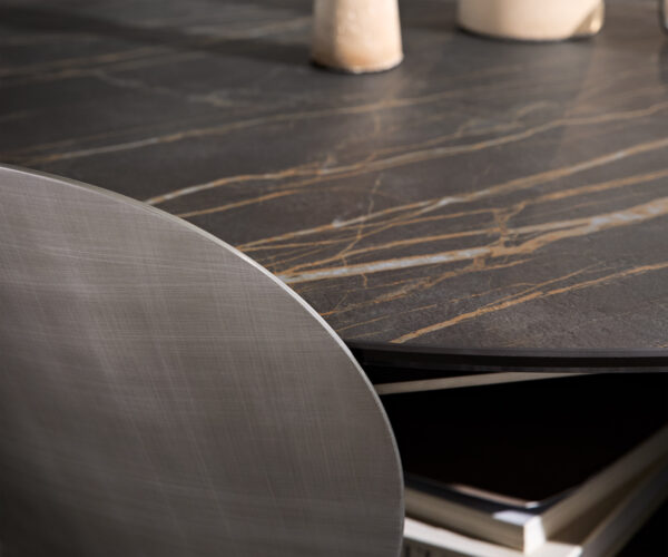 Konferenční stolek Skafi 100x40 cm keramika Laminam® Noir Desir hnědá metalická stříbrná - Image 3