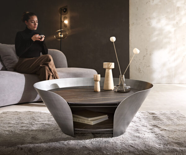 Konferenční stolek Skafi 100x40 cm keramika Laminam® Noir Desir hnědá metalická stříbrná - Image 2
