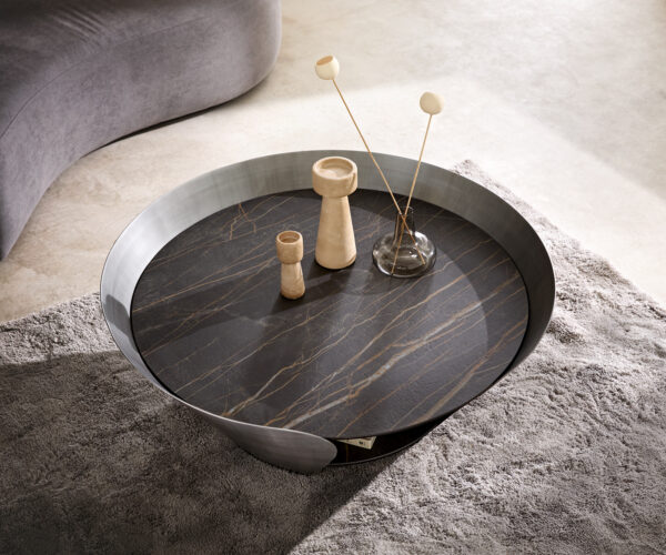 Konferenční stolek Skafi 100x40 cm keramika Laminam® Noir Desir hnědá metalická stříbrná - Image 4