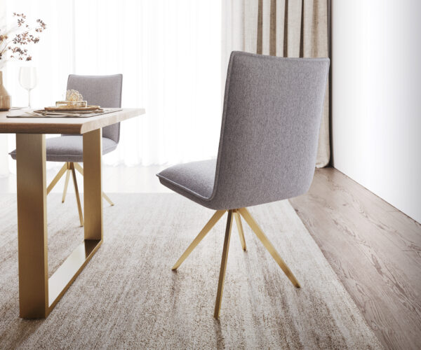 Otočná židle Lelio-Flex texturovaná tkanina světle šedá křížový rám hranatý zlatý otočný o 180° - Image 3