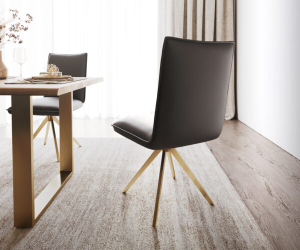 Otočná židle Lelio-Flex původní kůže černý křížový rám hranatý zlatý otočný o 180° - Image 3