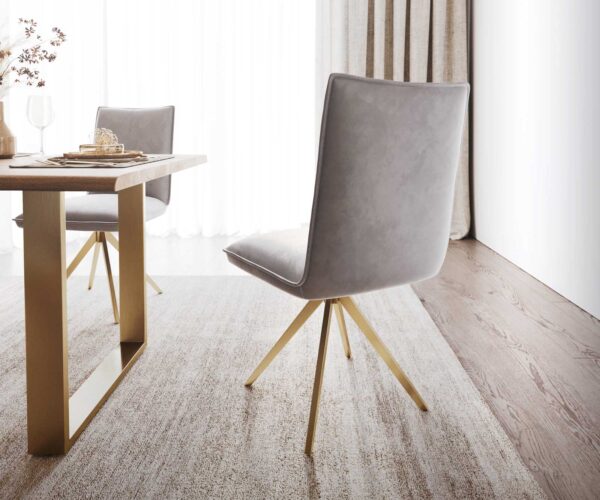 Otočná židle Lelio-Flex velvet šedá křížový rám křížový rám hranatý zlatý otočný o 180° - Image 3