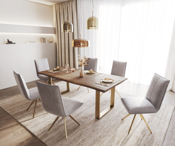 Otočná židle Lelio-Flex velvet šedá křížový rám křížový rám hranatý zlatý otočný o 180° - Image 5