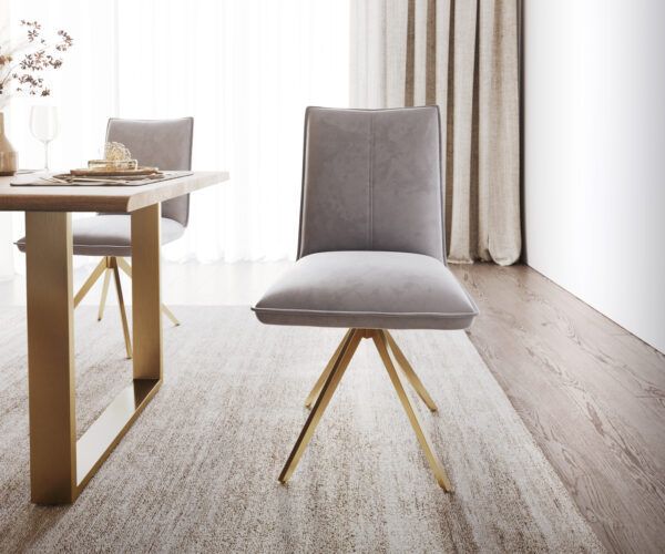 Otočná židle Lelio-Flex velvet šedá křížový rám křížový rám hranatý zlatý otočný o 180° - Image 2