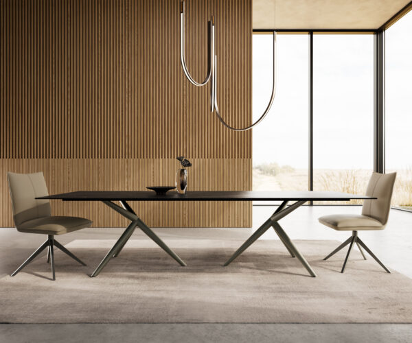 Jídelní stůl Edge 300x100 keramický Laminam®Noir Desir hnědý Estelar kulatý povrch s kovovým efektem titanový - Image 2