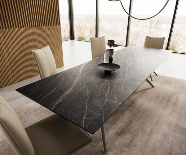 Jídelní stůl Edge 300x100 keramický Laminam®Noir Desir hnědý Estelar kulatý povrch s kovovým efektem titanový - Image 4