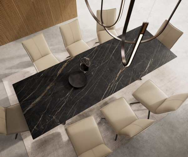 Jídelní stůl Edge 300x100 keramický Laminam®Noir Desir hnědý Estelar kulatý povrch s kovovým efektem titanový - Image 6