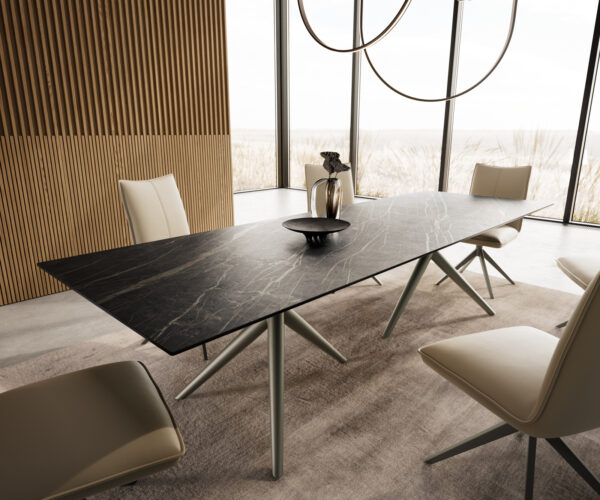 Jídelní stůl Edge 300x100 keramický Laminam®Noir Desir hnědý Estelar kulatý povrch s kovovým efektem titanový - Image 7