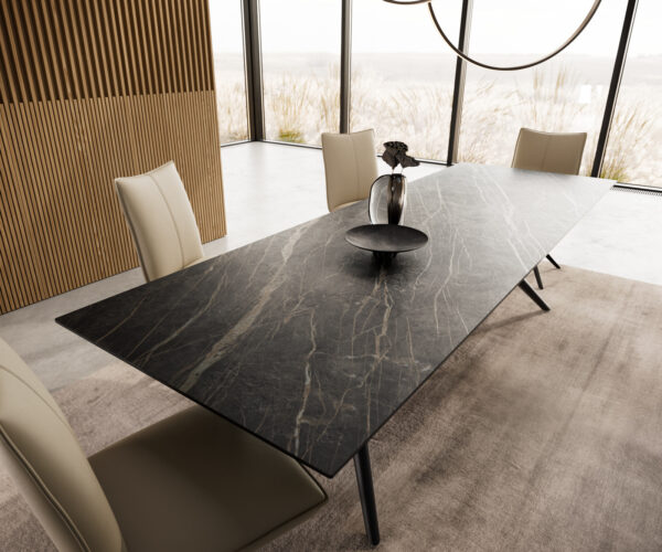 Jídelní stůl Edge 300x100 keramický Laminam®Noir Desir hnědý Estelar kulatý kovový černý - Image 4