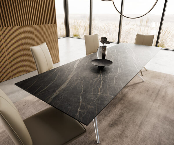 Jídelní stůl Edge 300x100 Keramický Laminam®Noir Desir Brown Estelar kulatý nerezová ocel - Image 4