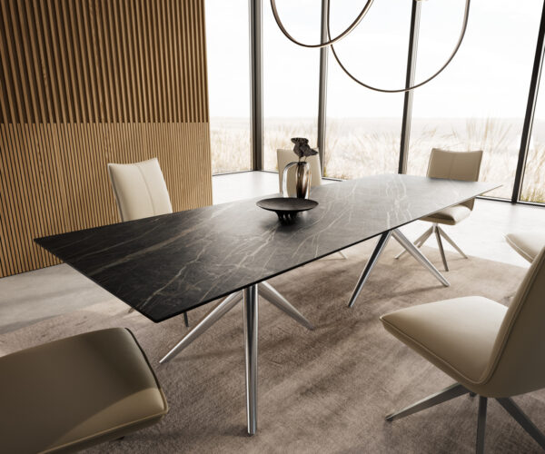 Jídelní stůl Edge 300x100 Keramický Laminam®Noir Desir Brown Estelar kulatý nerezová ocel - Image 7